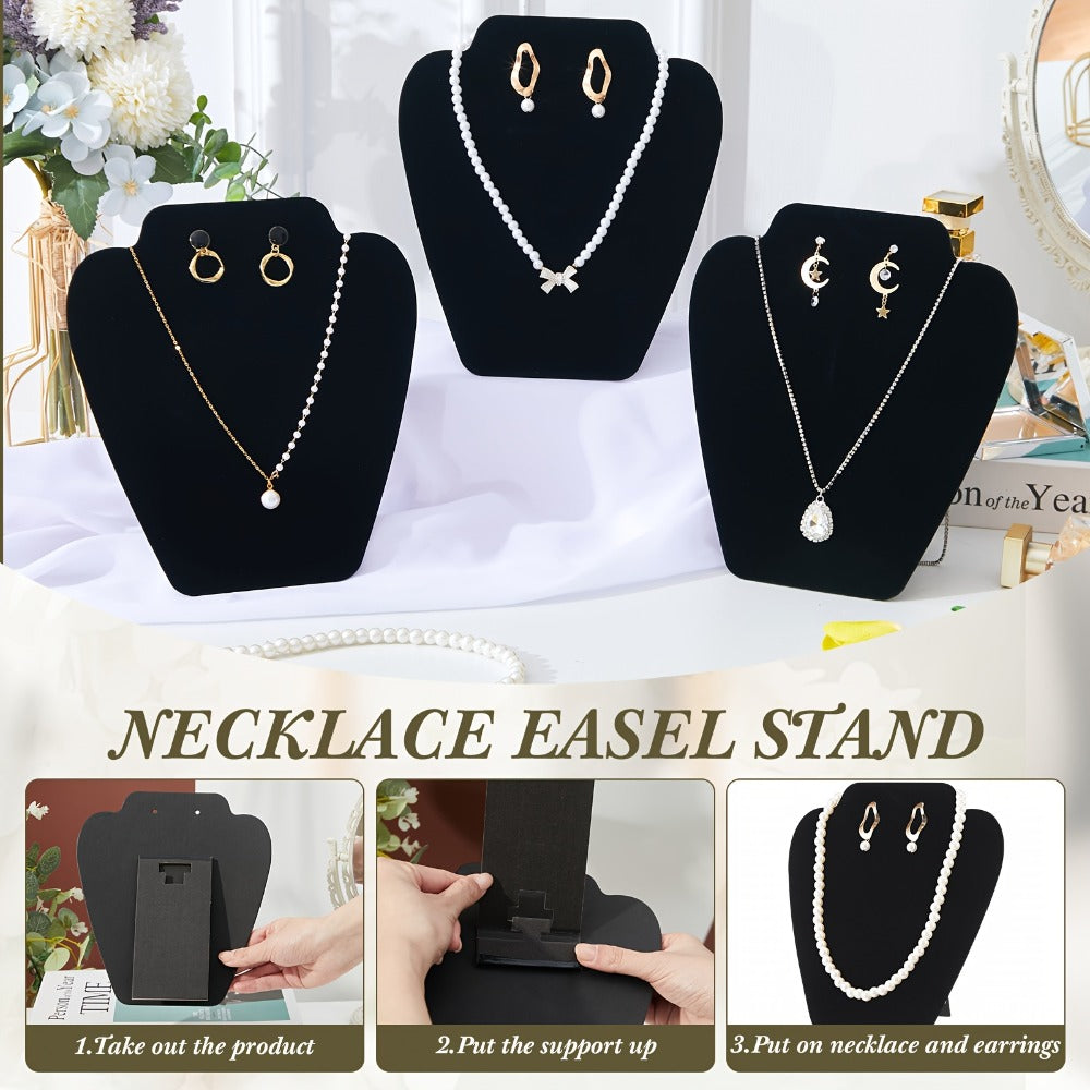 Necklace Display Stand Black Velvet 24pcs Collapsible Jewelry Easel Holder for Necklace Earrings Bracelet Home Store Jewelry Rack Tower Organizer 7.38'' x 8.25''