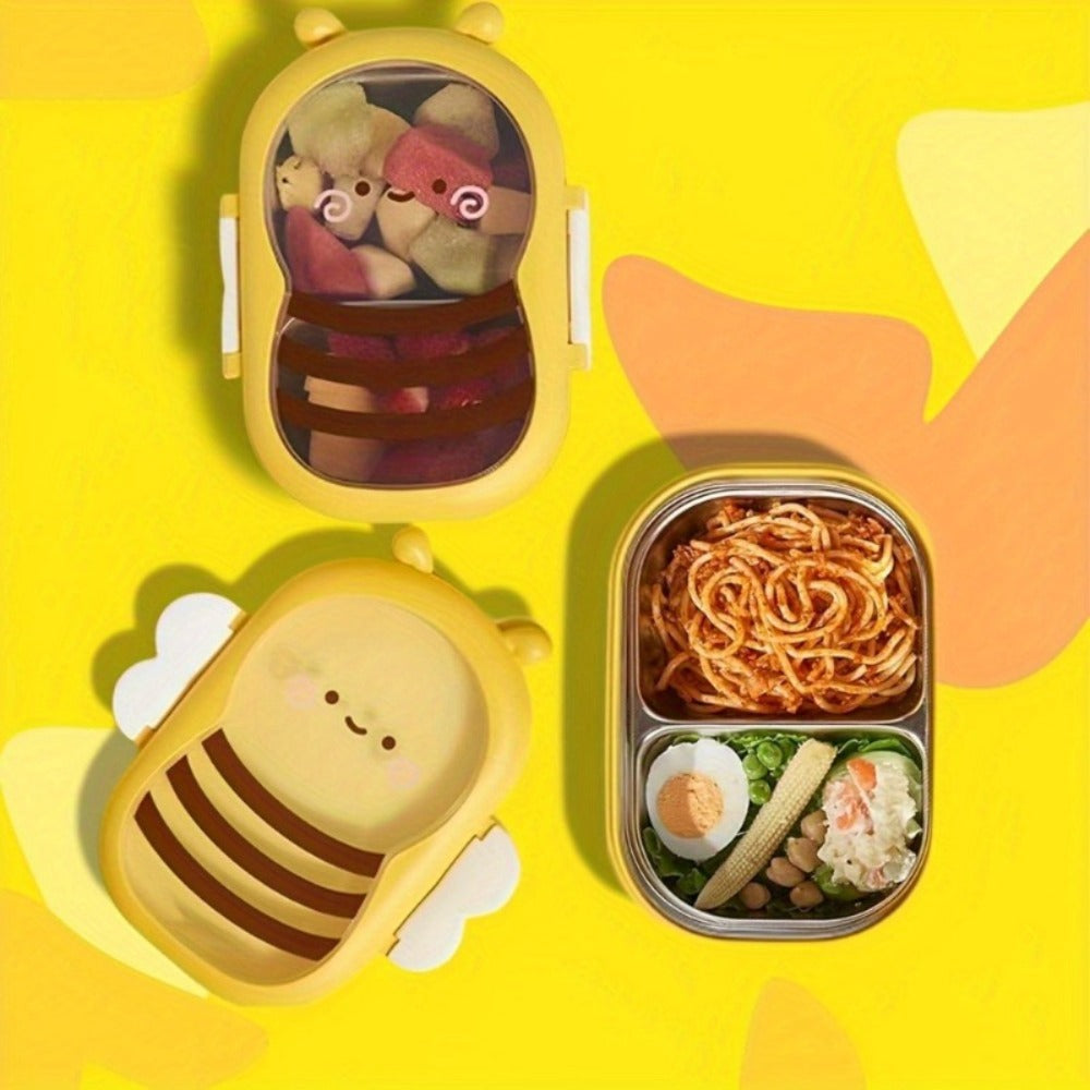Cute Bee Lunch Box Stainless Steel ¨C 304 Food Grade 2-Compartment Bento Box with Bee-Themed Lid for Kids, School, Office & Picnic ¨C Lightweight Leakproof Lunchbox Gift