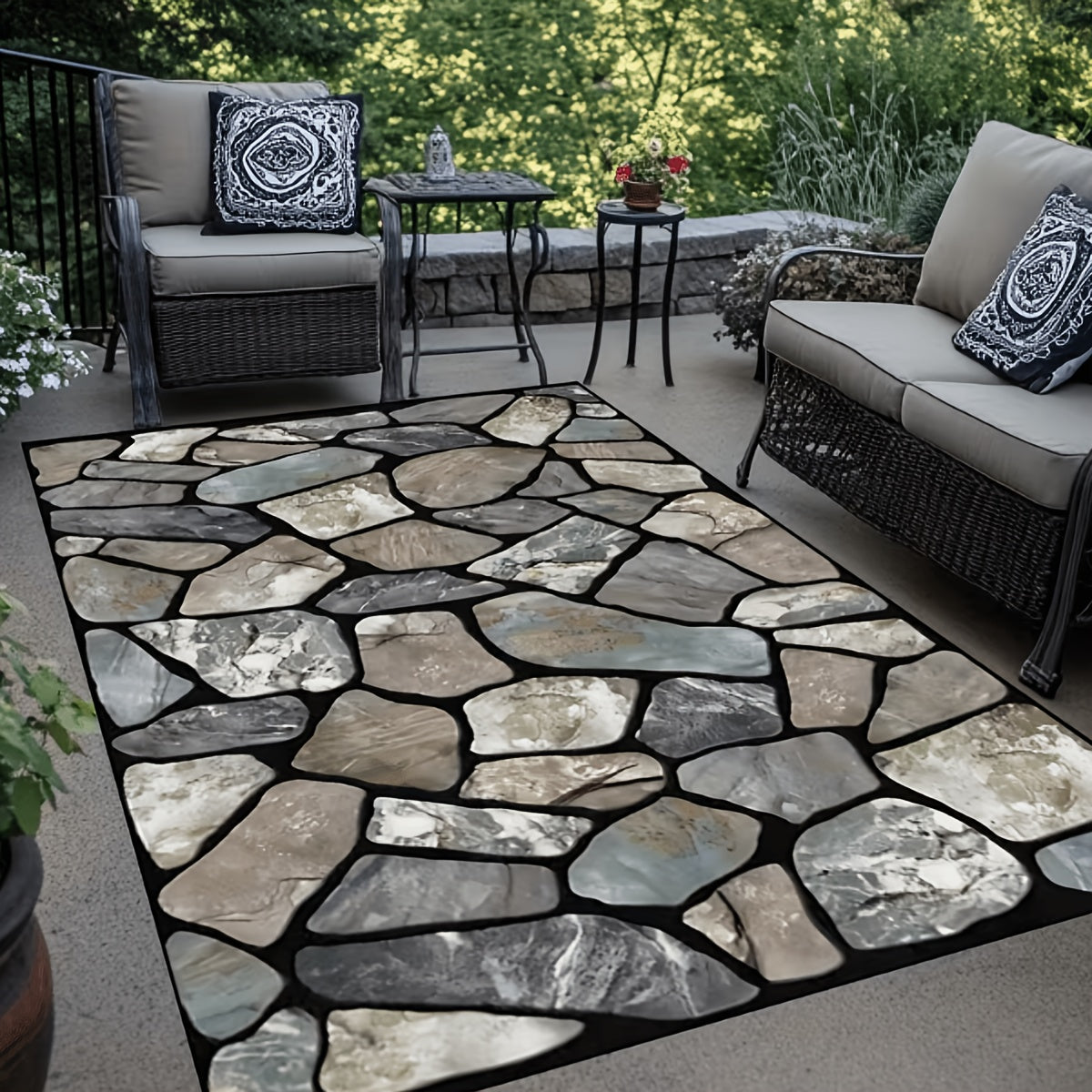 Stone Texture Non-Slip Area Rug Machine Washable Soft Floor Mat for Living Room Bedroom Terrace Camping Rectangular