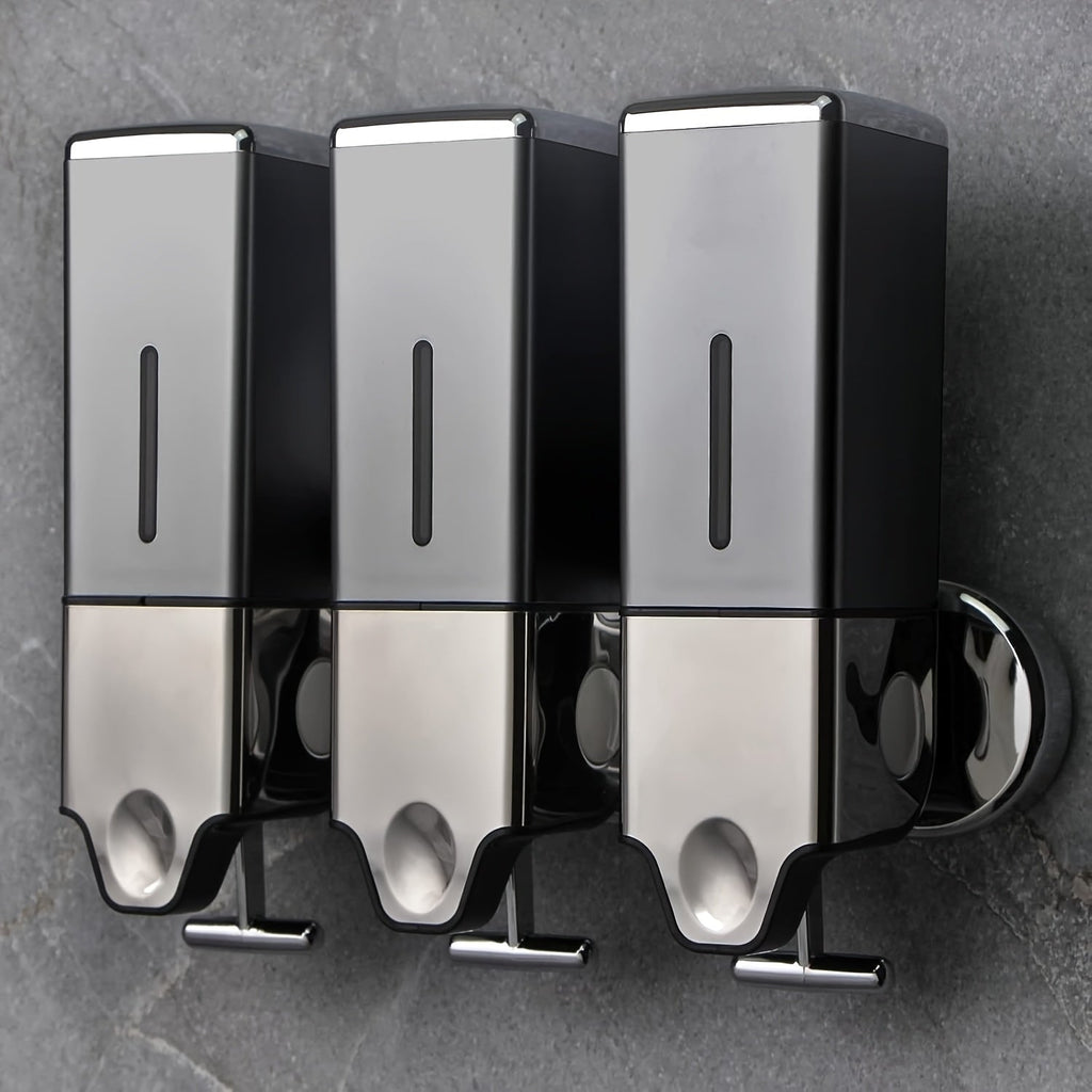 Wall Mounted Soap Dispenser Set 3-Pack No Drill 16.91oz Shampoo Shower Gel Conditioner Dispenser for Bathroom Kitchen