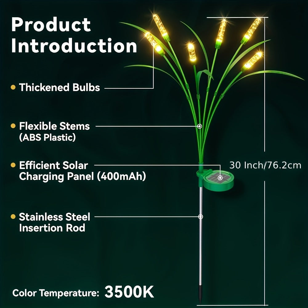 Solar Reed Lights Outdoor Garden Stake Lights LED IP54 Waterproof Rechargeable Lithium Battery Pond Terrace Patio Decor Warm White Colorful 1pc 2pcs