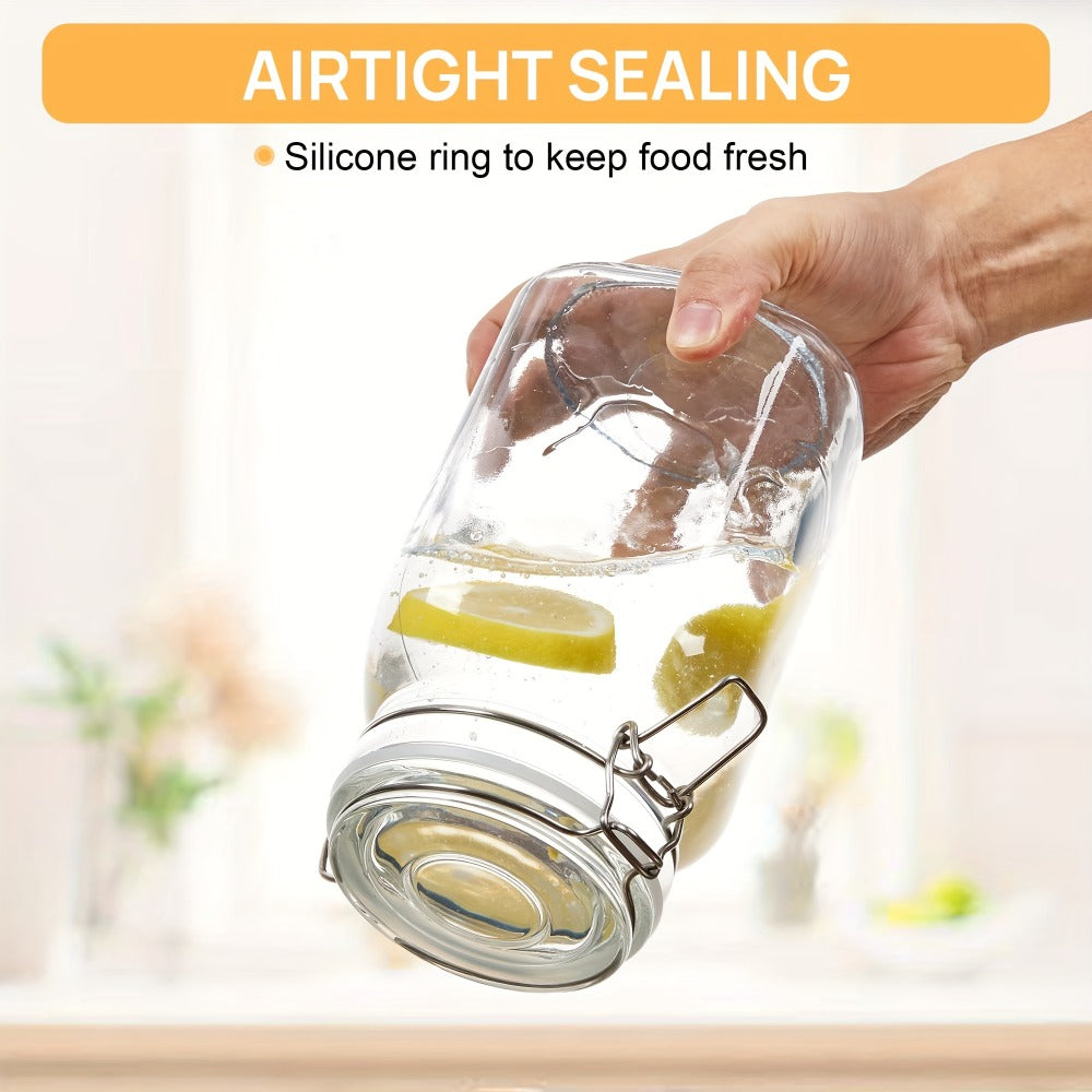 Airtight Glass Storage Jars with Lids 3-Pack 50 OZ, Square Food Canisters for Kitchen Pantry Organization, Mason Jar Containers for Sugar Flour Cereal Coffee