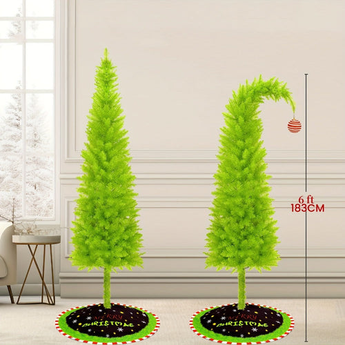 6 Foot Artificial Christmas Tree with Lights Tree Skirt and Christmas Ball Bendable Xmas Tree Stand Indoor Holiday Window Display Decoration