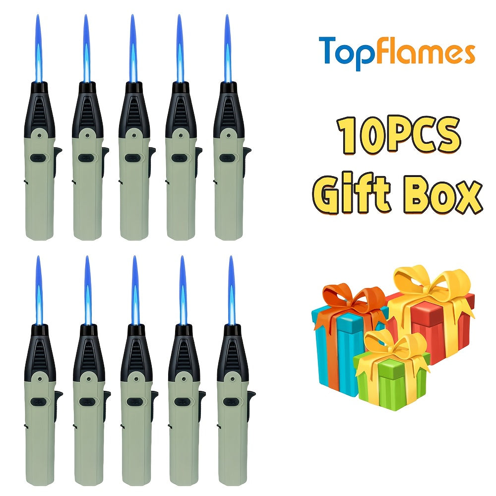 Torch Lighter Set Windproof Jet Flame with Safety Lock & Adjustable Flame - 10/15pcs Long Igniter for Candles, Grill, BBQ & Fireworks | Gift Box | 5 Colors