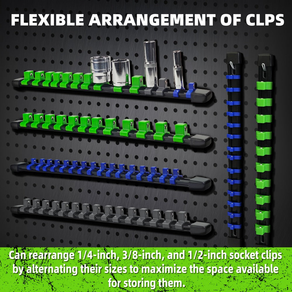 Socket Organizer Set with Rails ¨C Heavy Duty ABS Socket Holder Rack for 1/4¡±, 3/8¡± & 1/2¡± Drive ¨C Tool Storage Kit for Toolbox, Garage & Workshop Organization (6, 9 or 18 Piece)