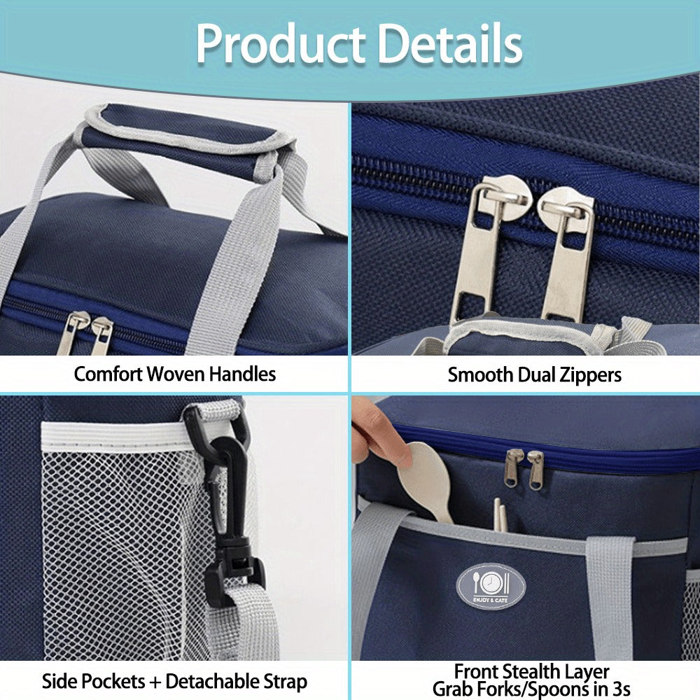 Insulated Lunch Bag Large Capacity Thermal Leakproof Lunch Tote with Shoulder Strap Heavy Duty Oxford Cloth Lunch Box Keeps Food Hot Cold for Work School Picnic Travel Adults Kids