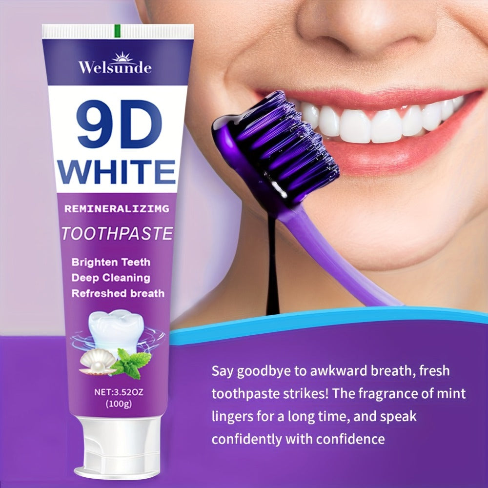 Whitening Toothpaste 4-Pack ¨C 9D White Alcohol-Free Formula, Thorough Deep Cleaning & Brighter Smile, Refreshing Mint Breath, Gentle on Gums, Travel-Friendly 100g, Oral Care Gift for Men & Women