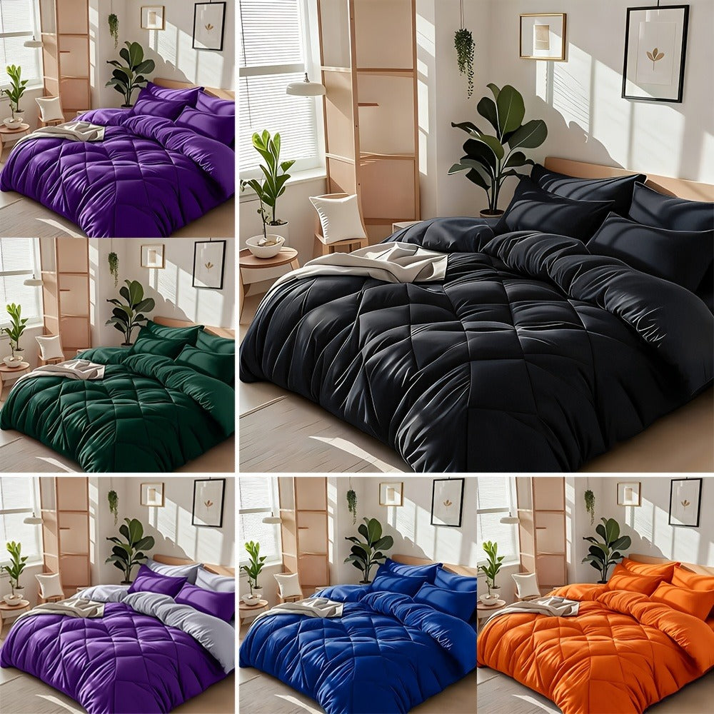 Cooling Comforter Set 2/3 Pcs ¨C Soft Fluffy Microfiber Lightweight Breathable Quilt, Rhombus Grid Solid Color Bedding for All Seasons, Twin Queen King ¨C Multiple Colors Available