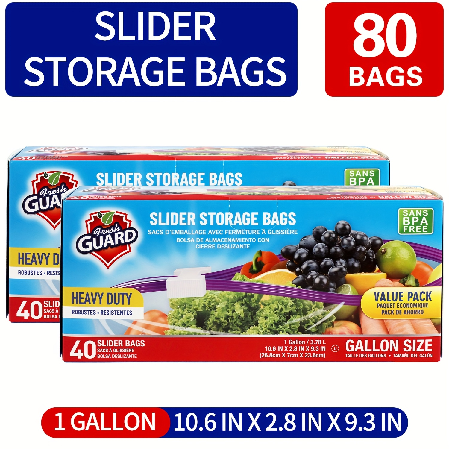 Heavy Duty Slider Storage Bags Ziplock Freezer Bags for Food Fruit Meat Vegetable Grain Kitchen