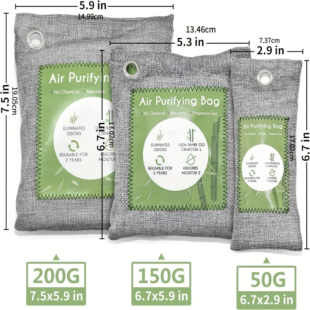 Bamboo Charcoal Air Purifying Bags Odor Absorber & Moisture Absorber Natural Activated Charcoal Odor Eliminator for Car Home Closet Shoe Refrigerator Pet Area Multi-Pack