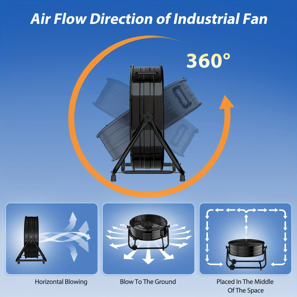 Industrial Drum Fan High Velocity Floor Fan 24 30 Inch | 3-Speed Heavy Duty Metal Air Circulator 360 Tilt Casters ETL Listed | Powerful Warehouse Garage Workshop Patio Commercial Fan | Black Orange Green