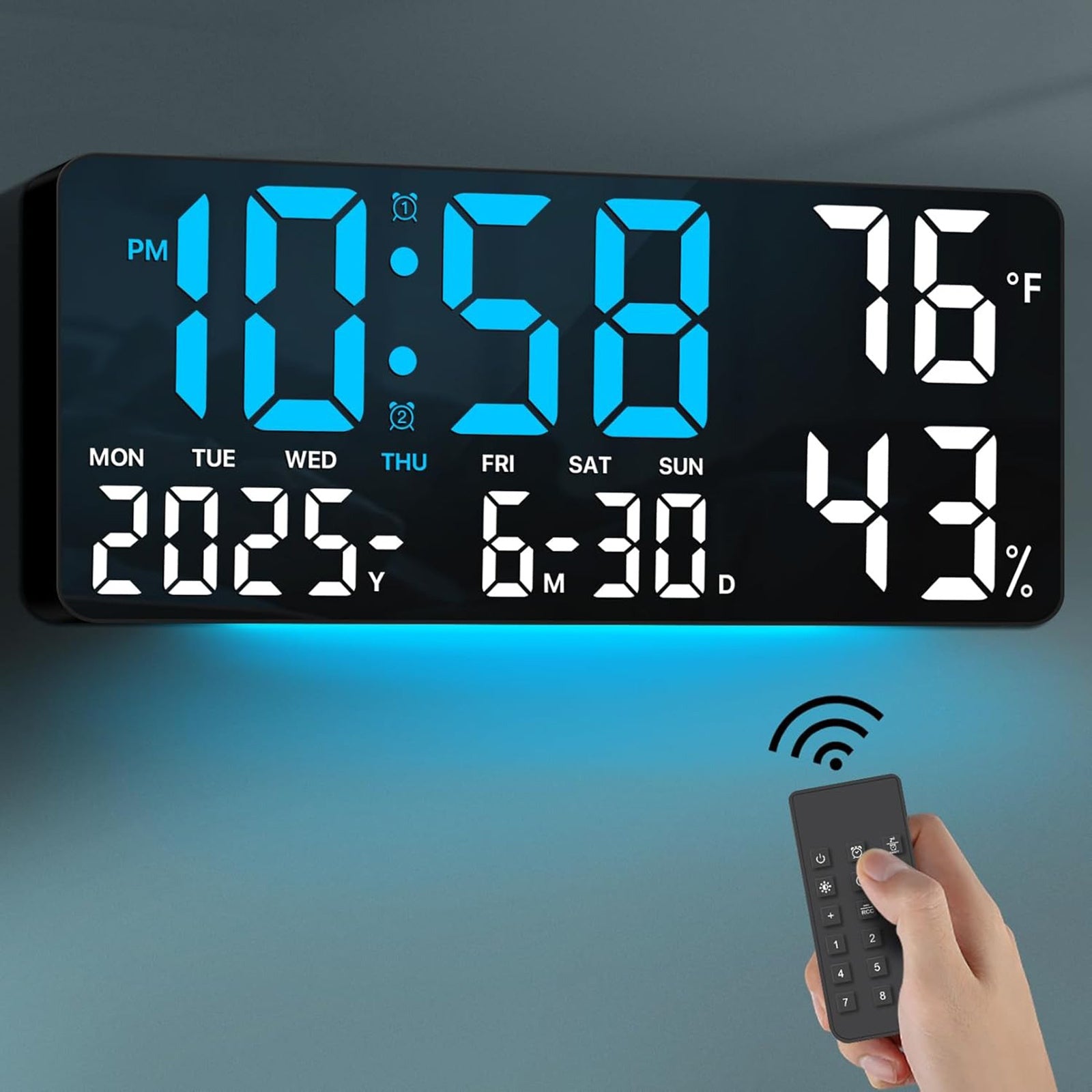 Large Digital Wall Clock with Remote Control ¨C 14.6¡± LED Display Dual Alarm Clock with Night Light, Temperature, Humidity, Date & Week ¨C RGB Color-Changing Bedroom & Living Room Clock Gift for Elderly