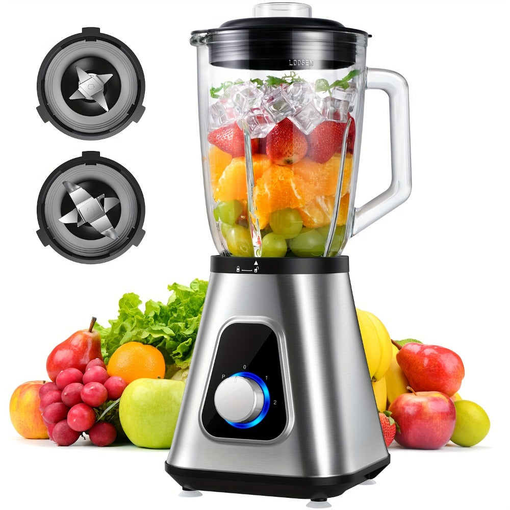 Countertop Blender 52oz Glass Jar & 22oz Portable Cup - 3-Speed Smoothie Juicer for Kitchen, Frozen Fruit, Milkshakes, Baby Food, Sauces & Fruit Purees, Powerful Home Blender Silver
