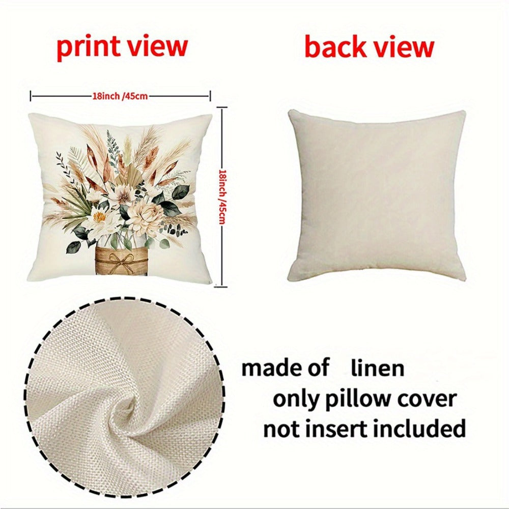 Eucalyptus Leaf Pillow Covers Set of 4 Farmhouse Style White Gray Decorative Throw Pillow Cases - 18x18 Inch Indoor Outdoor Sofa Chair Accent Cushion Covers, Soft Chic Botanical Print, Insert Not Included
