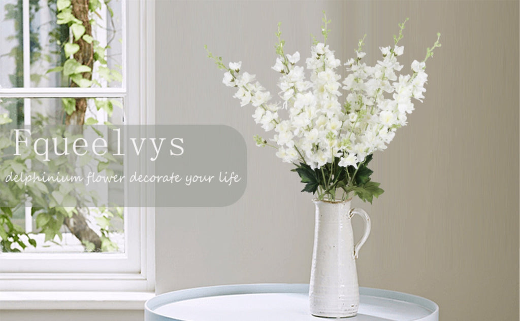 Artificial Delphinium Flowers 8pcs 33.5 Inch Faux Larkspur Stems for Wedding Centerpieces, Tall Silk Flower Bouquet for Home Vase Table Garden Decor