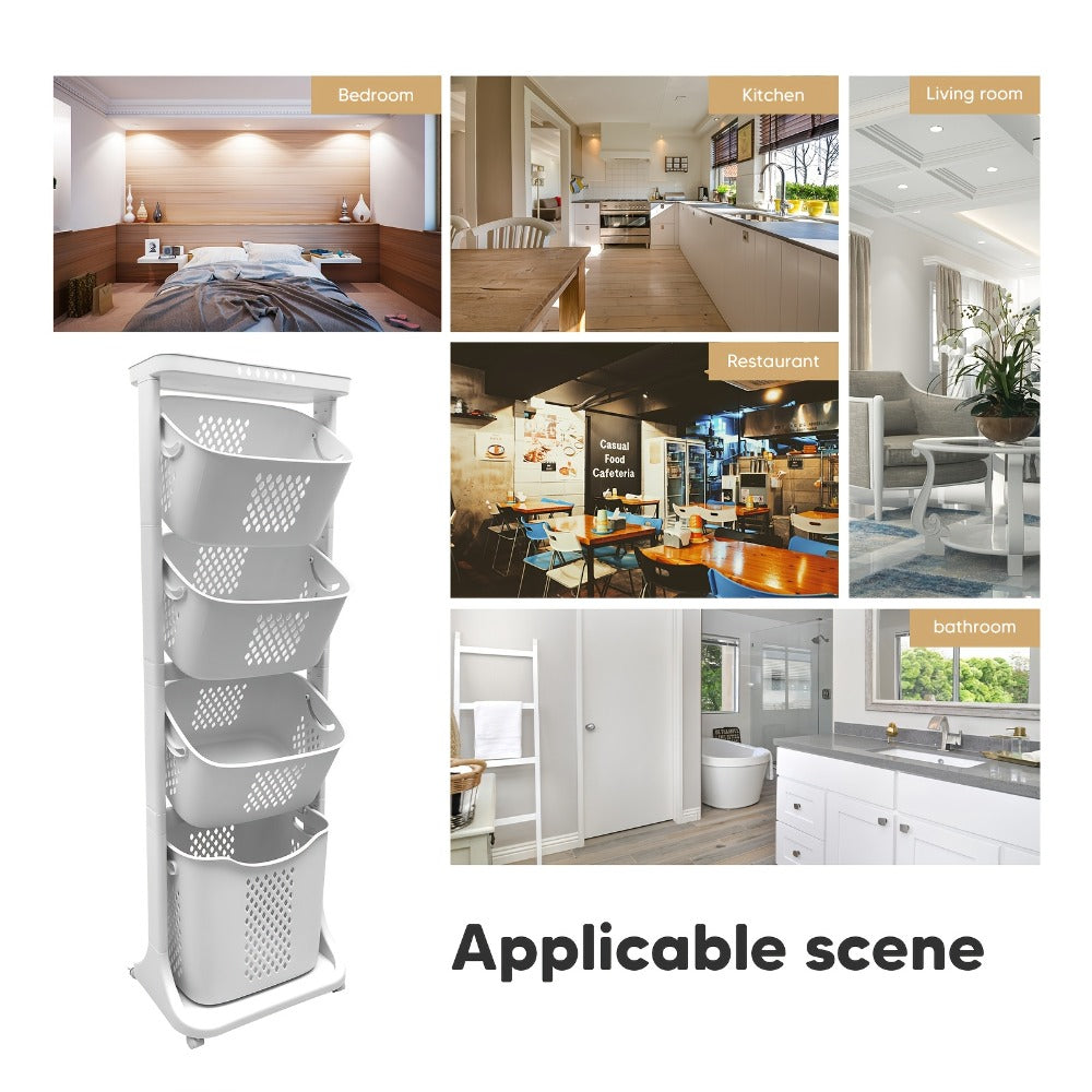Rolling Laundry Hamper Cart with Wheels Multi-Tier | Large Capacity Laundry Basket with Removable Baskets | Wheeled Laundry Organizer for Laundry Room Bathroom Bedroom