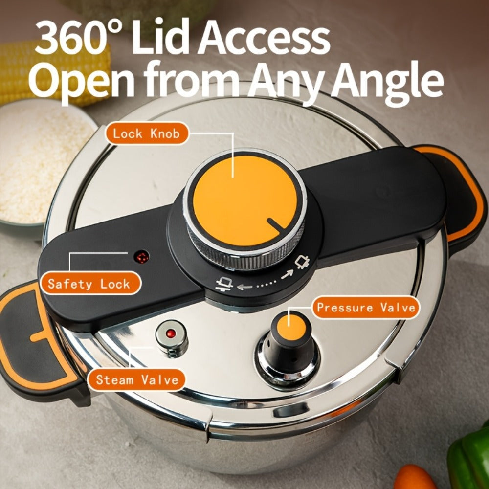 Pressure Cooker Stainless Steel with One-Twist Lock Lid ¨C Heavy-Duty Induction & Gas Compatible Stew Pot in 1.32gal, 1.59gal & 2.11gal, Dishwasher Safe Family Soup Cooker for Daily Cooking