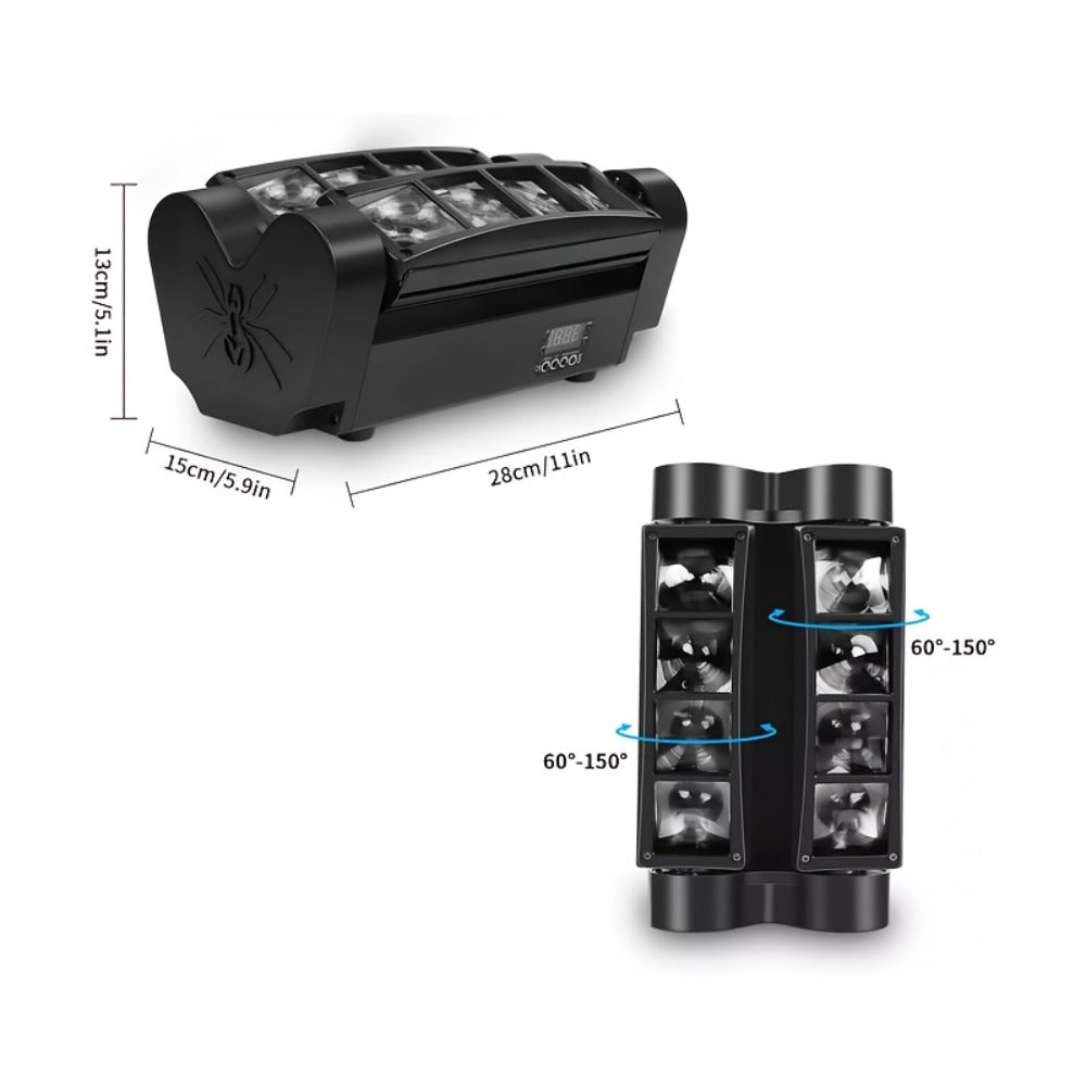 LED Spider Moving Head Stage Light 8x3W DJ Disco Party Light Sound Activated DMX-512 Control Beam Shaking Head Spider Lamp for Club Bar Wedding Carnival Festival Live Show
