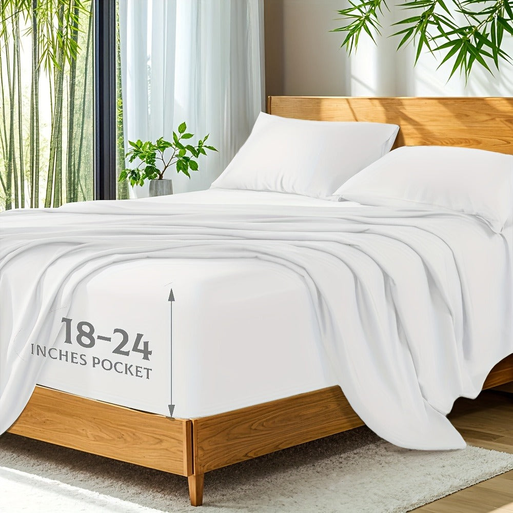 Bamboo Bed Sheets Set Twin Full Queen King ¨C Cooling Breathable Viscose Fitted Sheet for Hot Sleepers Hotel Luxury Deep Pocket Bedding 13 Colors Available
