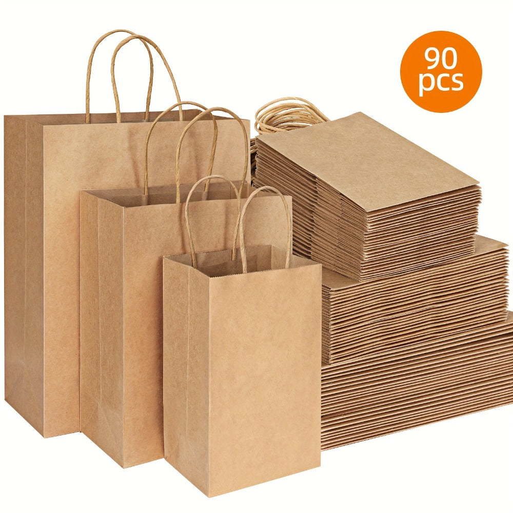 Kraft Paper Bags with Handles Bulk ¨C 75/90/120/210 Pcs Gift Bags 3 Sizes 110g Shopping Bags for Wedding Party Retail Favor Wrapping Easy Storage