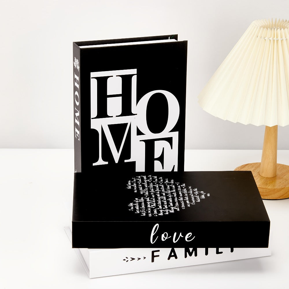 Decorative Book Set 3pcs Fake Books with HOME FAMILY LOVE Design - Elegant Black Minimalist Faux Books for Shelf Decor Living Room Coffee Table Home Soft Decoration Modern Interior