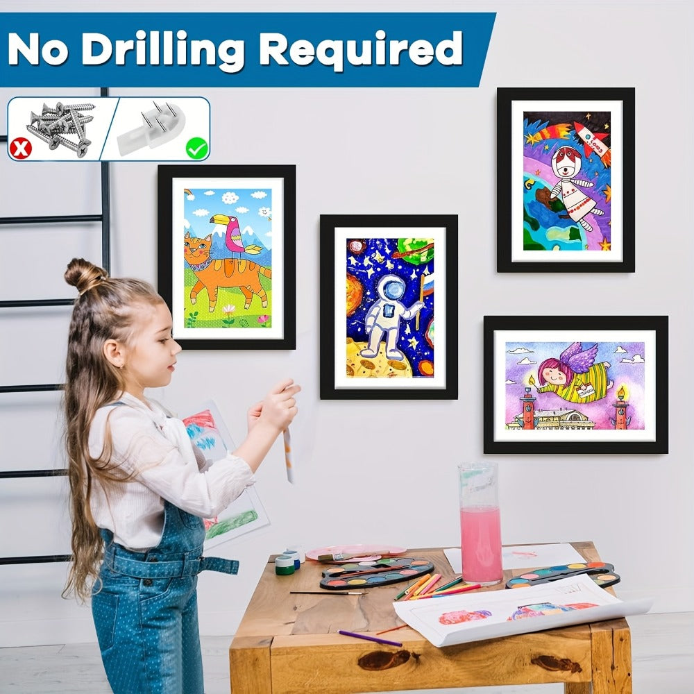 Kids Artwork Frames Front Opening Changeable 8.5x11 Inch Children Art Display Picture Frame for Drawing Crafts Photos Holds 130 Pieces Wood Black White