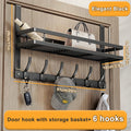 Over Door Hook Rack Metal | No Drill Behind Door Organizer with 5 6 8 Hooks for Clothes Bags Keys Towels ¨C Space-Saving Wall Mount Storage for Bedroom Bathroom Entryway Closet