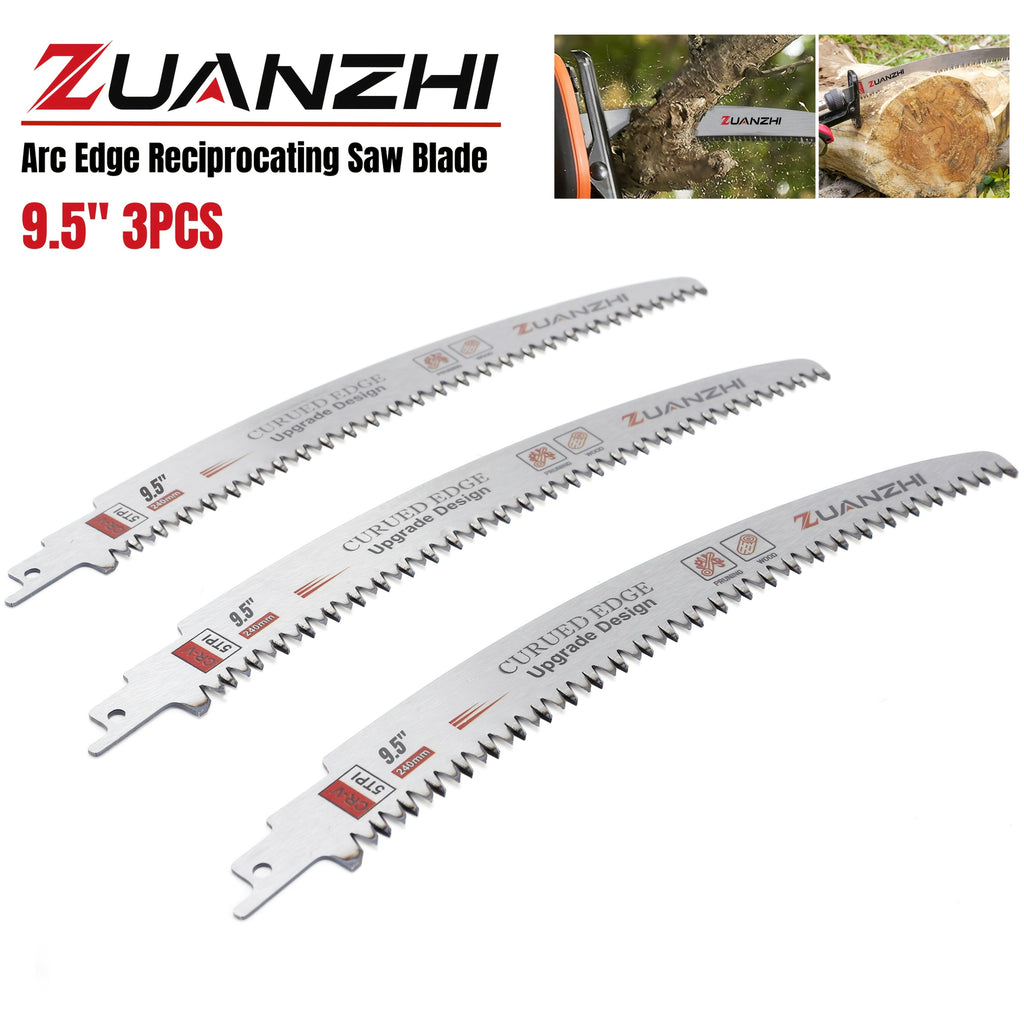 Reciprocating Saw Blade Pruning Arc Edge 3 Pack 6TPI Japanese Teeth CR-V Ultra Hardened for Wood Pruning Tree Trimming Wood Cutting 1/2 Inch Shank 9.5 12 15 Inch Options