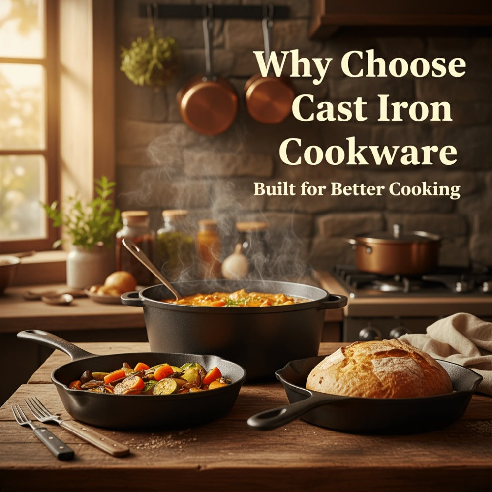 Cast Iron Cookware Set for Kitchen Camping BBQ - Non-Stick Skillet Dutch Pot Frying Pan Baking Tray Griddle Options, Oven Safe Stovetop Campfire Cookware for Home RV Holiday Cooking Multiple Set Choices