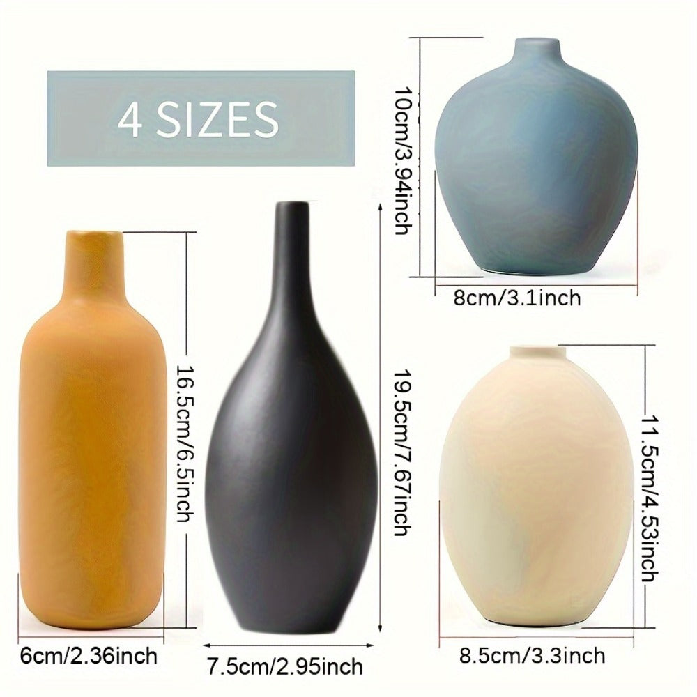 Ceramic Vase Set of 4 Small Vases for Dried Flowers Pampas Grass, Morandi Color Modern Farmhouse Home Decor, Boho Aesthetic Centerpiece Table Decoration Ceramics Vase Set