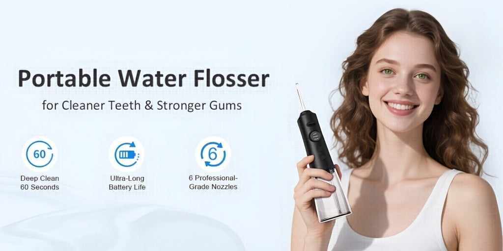Water Flosser Cordless Oral Irrigator - Rechargeable Electric Dental Cleaner with 6 Interchangeable Nozzles, Adjustable Pressure Control, Plaque & Tartar Removal, USB Powered, Portable for Home & Travel Use