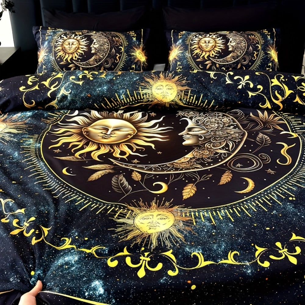 Sun Moon Planet Duvet Cover Set 3pcs Colorful Celestial Print Soft Breathable Bedding with Pillowcases Twin Full Queen King
