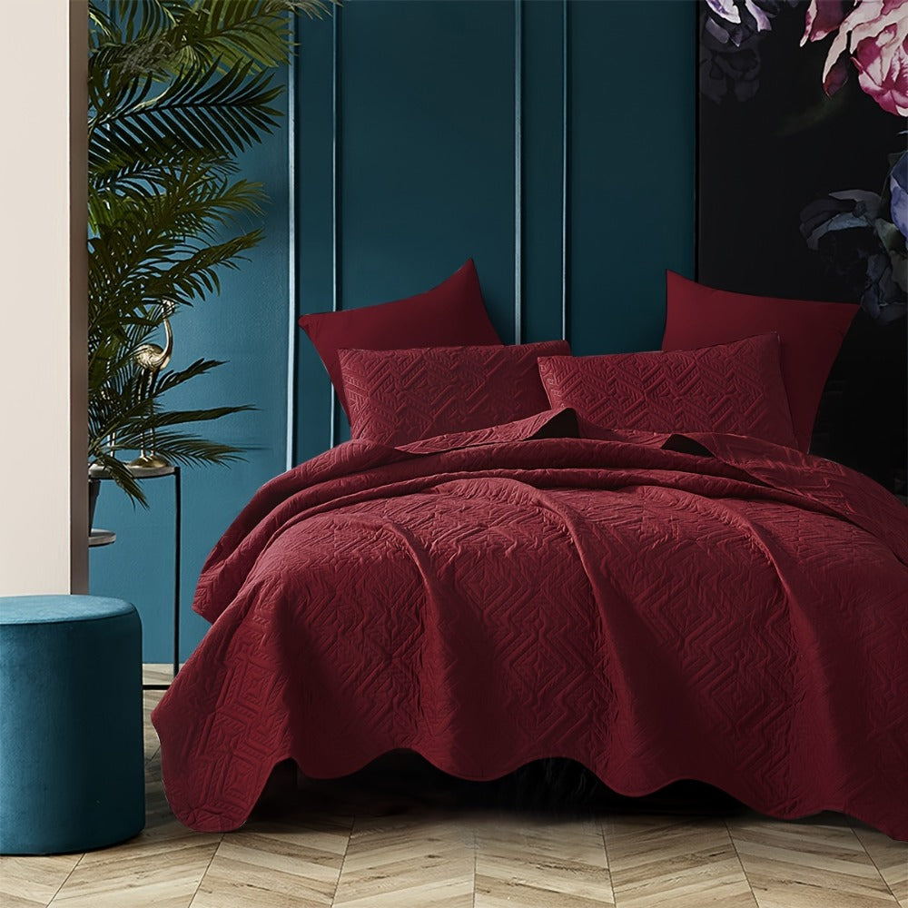 Bedspread Set 3 Piece Striped Rhombus Pattern Soft Breathable Bed Cover with 2 Pillowcases Lightweight Comforter Alternative Bedding Set for Bedroom Dorm Room