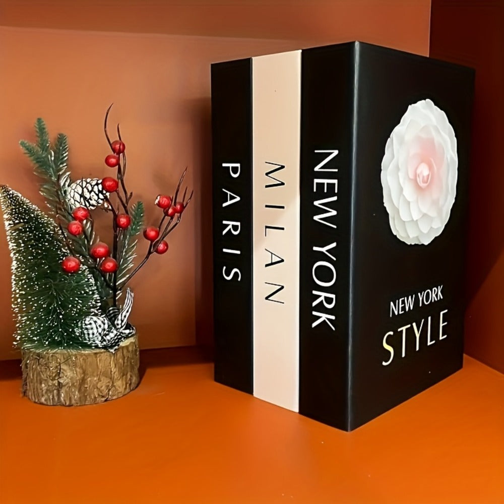 Decorative Fake Books Set of 3 Walnut Wood Style Coffee Table Decor London New York Theme Faux Books for Home Office Shelf Entryway Christmas Gift