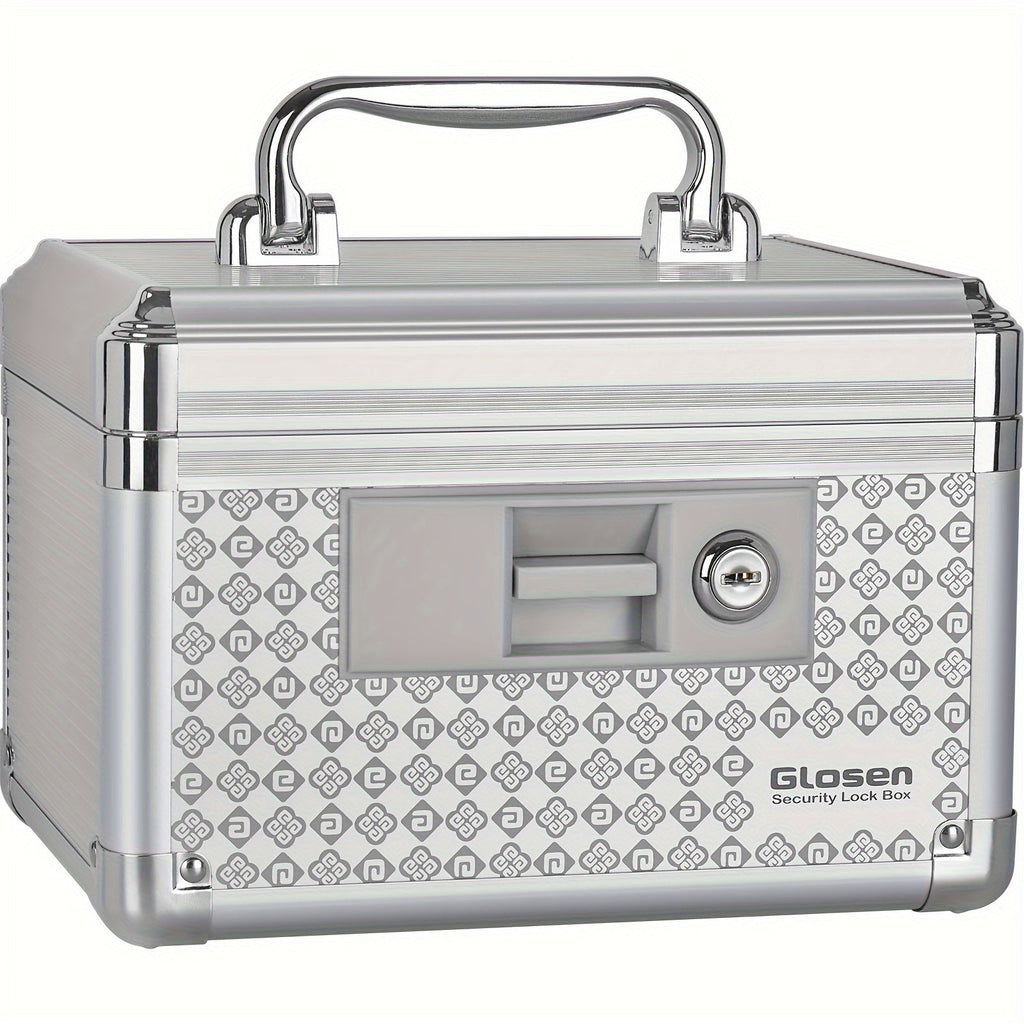 Locking Medicine Storage Box Aluminum Alloy with Key Lock & Handle ¨C High-Capacity Family Medicine Organizer, First Aid Lockbox for Home, Travel & Office, Small & Medium