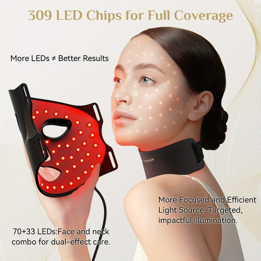 LED Light Therapy Face Mask 7 Color Red Light FDA Cleared Face and Neck Mask for Acne Whitening Anti-Aging Collagen Renewal Hydration Skin Care Home Use Rechargeable Portable