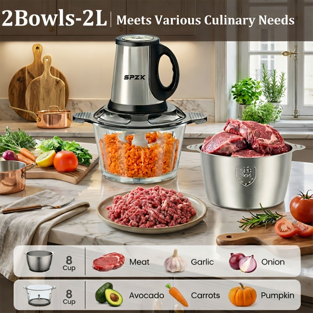 Electric Food Chopper with 2 Bowls & 2 Blades ¨C Multi-Function Food Processor, Meat Grinder & Vegetable Chopper for Meats, Salads, Nuts, Garlic & More