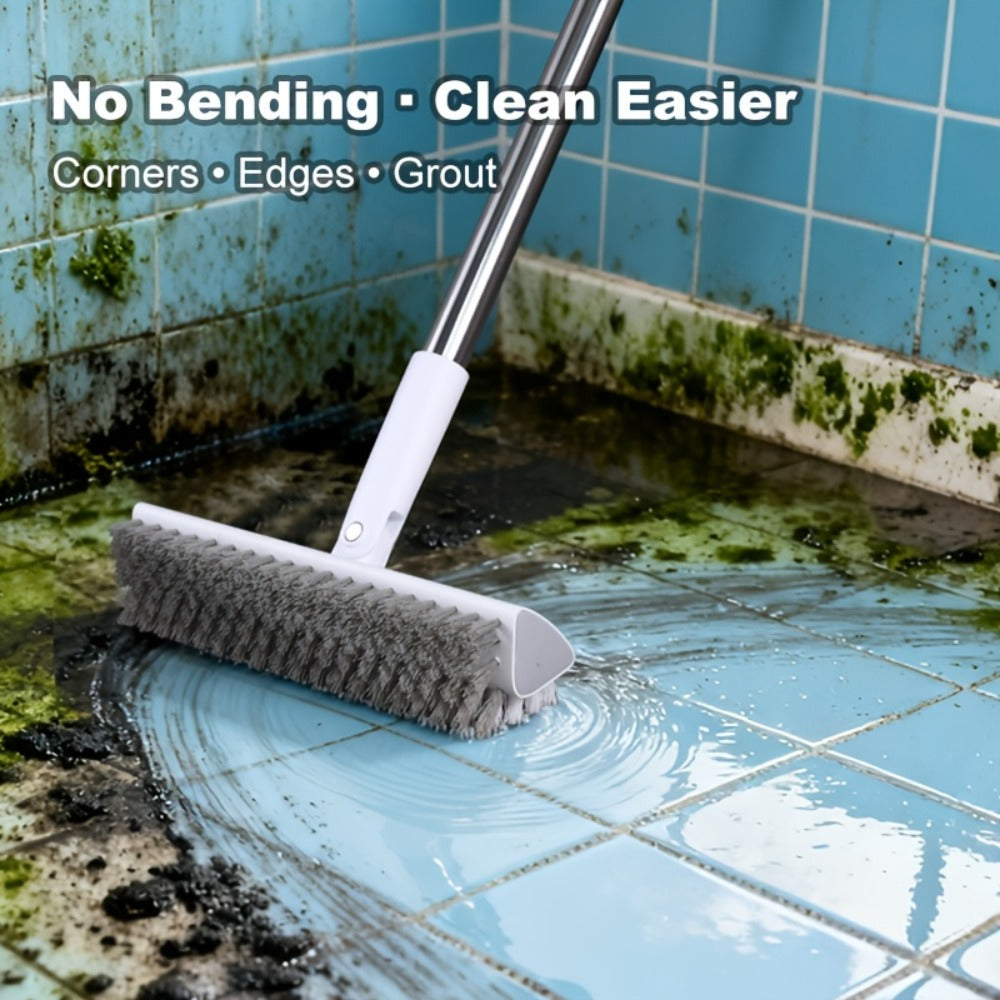 Cleaning Brush with Long Handle 180¡ã Rotating Double-Sided Stiff Bristles Floor Scrub Brush for Bathroom Kitchen Patio Tile Shower Outdoor Heavy Duty Multi-Purpose Scrubber with Stainless Steel Handle