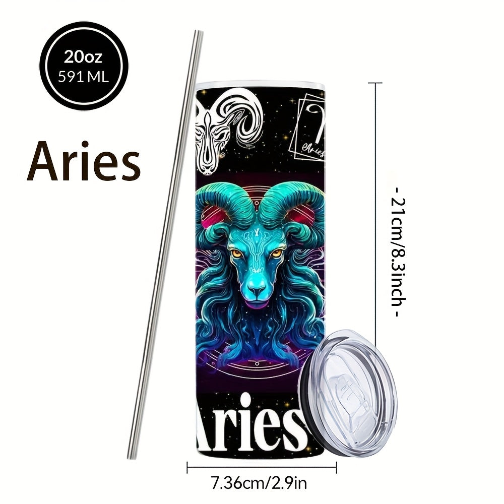 Zodiac Tumbler 20oz Stainless Steel Insulated Travel Cup with Lid & Straw Horoscope Coffee Mug All 12 Signs Hot Cold Drinks Gift Birthday Halloween Christmas