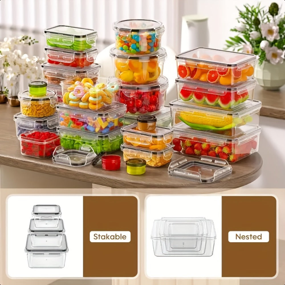 Airtight Plastic Food Storage Containers with Easy-Snap Lids 40pcs or 10pcs Set Pantry Kitchen Organization Meal Prep Containers with Labels and Markers BPA-Free Transparent and Pink