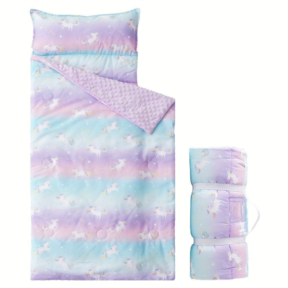 Kids Nap Mat Roll-Up Sleeping Mat for Daycare & Travel - 100% Polyester, Machine Washable, Fun Prints