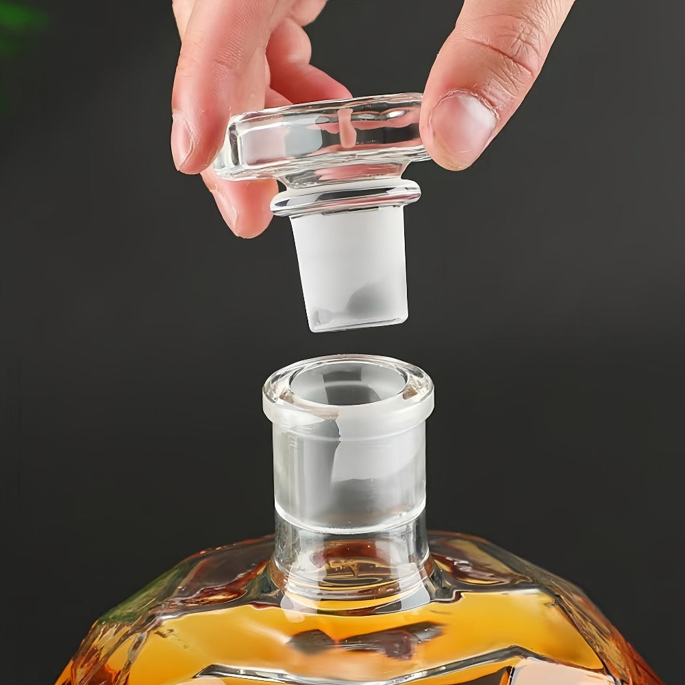 Whiskey Decanter Set with 2 Diamond Glasses & Wooden Rack | Brick Stone Design ¨C Bourbon Rum Vodka Tequila Gift Set for Men Home Bar
