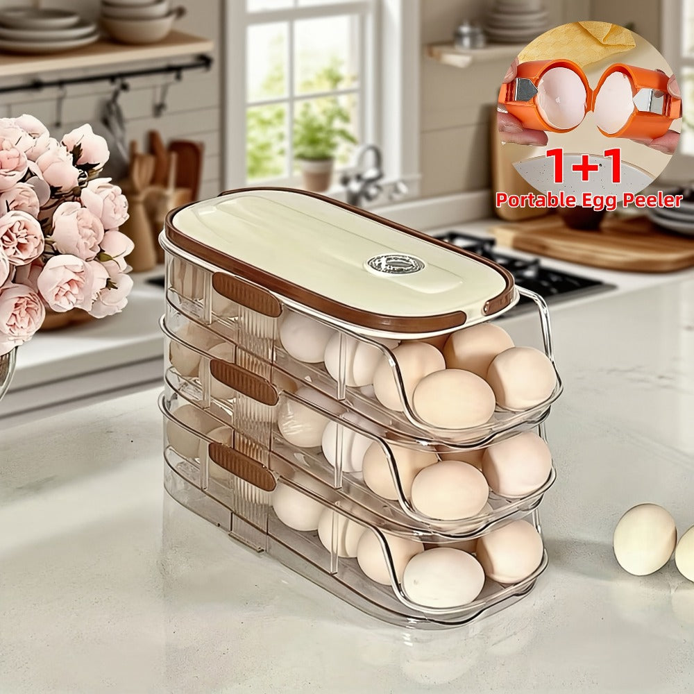 Egg Organizer for Refrigerator, Multi-Layer Auto-Rolling Egg Rack with Large Capacity ¨C Space-Saving Egg Storage Dispenser for Fridge, Cabinet & Countertop, Ideal for Busy Families