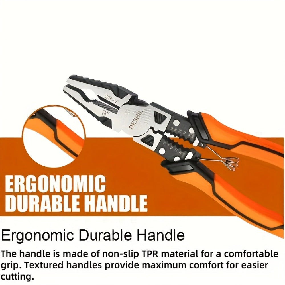 Pliers Set 9-in-1 Multi-Function Industrial Grade, 8.5¡± Lineman Pliers, 8.5¡± Long Nose Pliers, 8¡± Diagonal Side Cutters, CRV Steel TPR Handle Wire Stripper Crimper Cutter for Electrical & Auto Repair