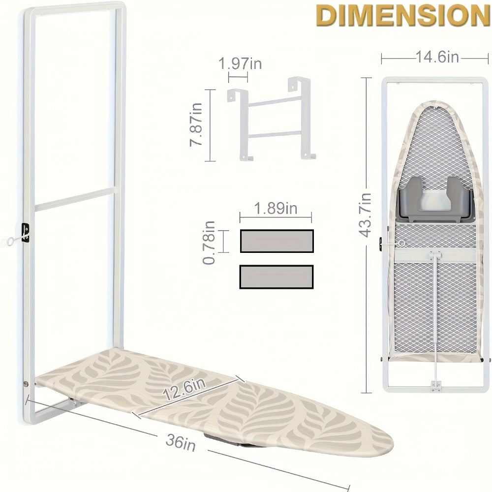 Wall Mount Ironing Board Foldable 36x12 Space Saving with Iron Holder Removable Heat Resistant Cover for Small Spaces Laundry Room Closet Apartment