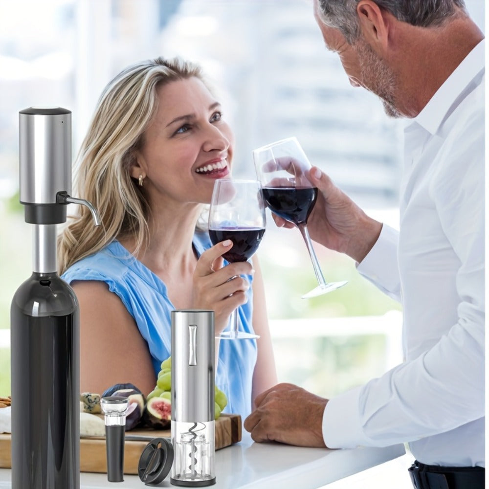 Electric Wine Opener Set ¨C Rechargeable Automatic Corkscrew with Wine Aerator Dispenser, Vacuum Stopper & Foil Cutter for Any Occasion Gift