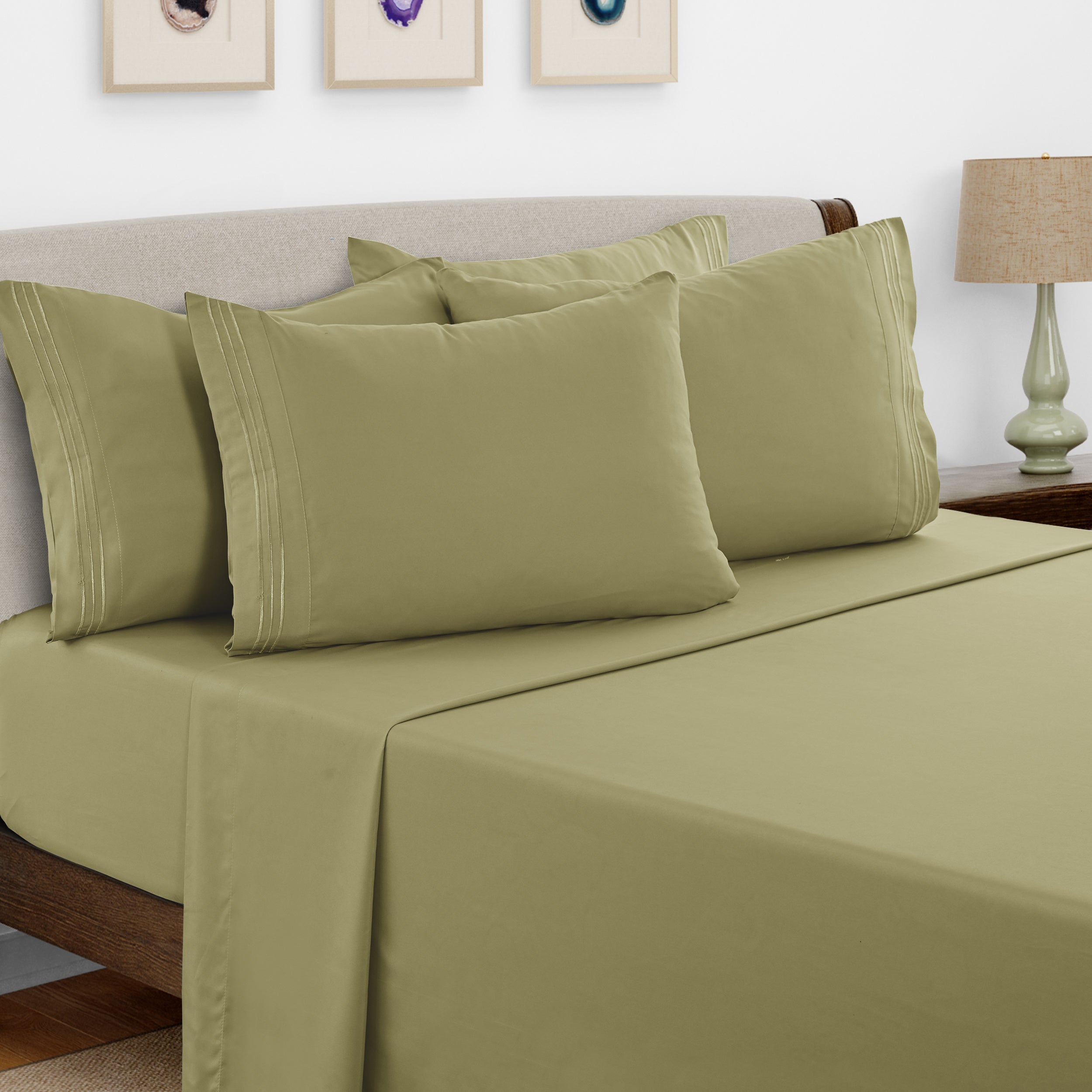 Bed Sheets Set 6 Piece - Soft Brushed Microfiber Fitted Sheet with 16¡± Deep Pocket, Flat Sheet & Embroidered Pillowcases, Hotel Luxury Cooling Bedding, All Seasons, 20 Colors