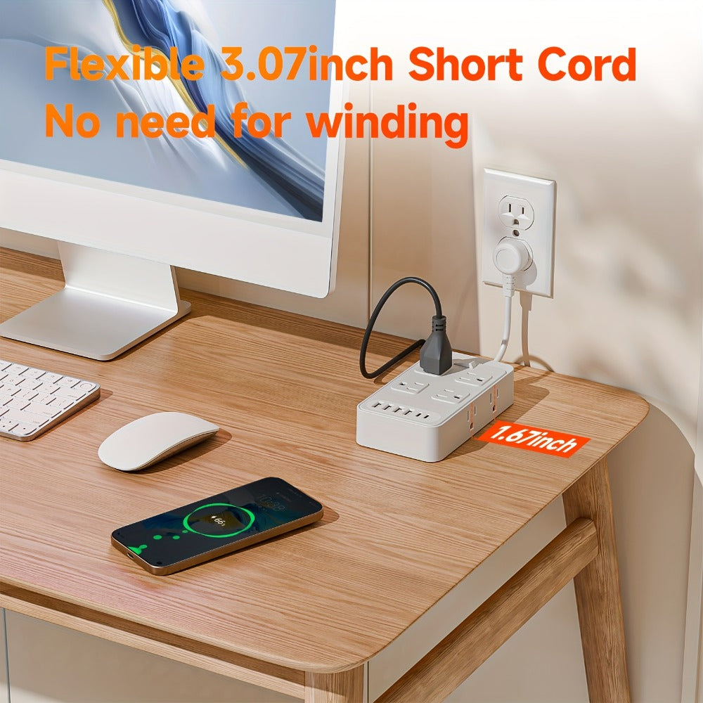 Power Strip Outlet Extender Surge Protector 8 AC Outlets 6 USB Charging Ports 4 USB-A 2 USB-C 3 Inch Short Cord Desk Charging Station for Home Dorm Office Travel White Black
