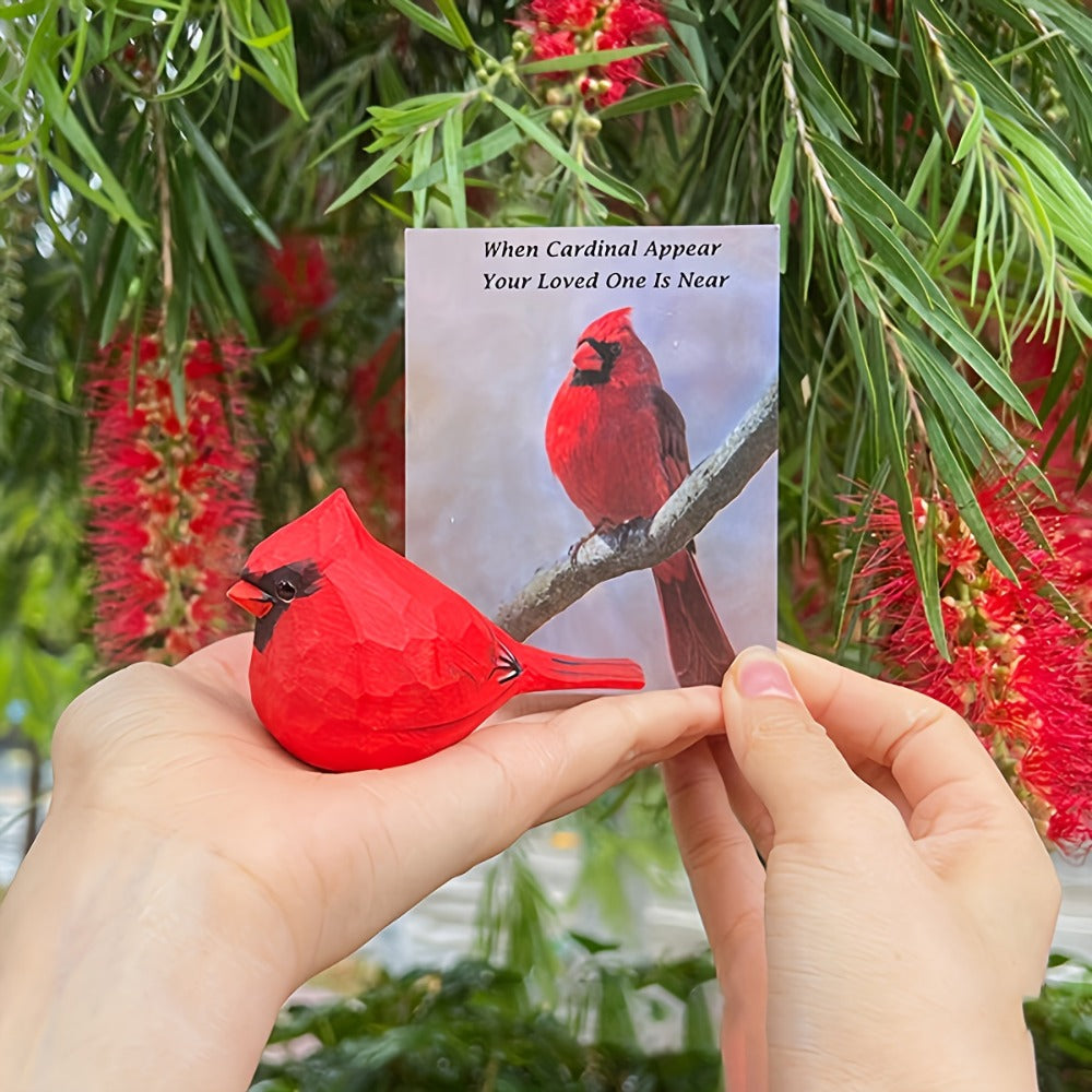 Cardinal Bird Statues Handmade Wood Carving 2pcs - Painted Decorative Bird Figurines for Home Decor Shelf Garden - Best Gift for Bird Lovers Birthday Christmas Family Friends