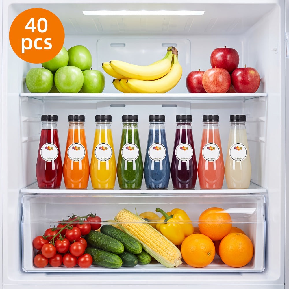 40pcs 12oz Empty Plastic Juice Bottles with Caps Bulk Reusable Clear Bottles for Juice Smoothies Tea Coffee 7.3x2.36in with Funnel & Brush